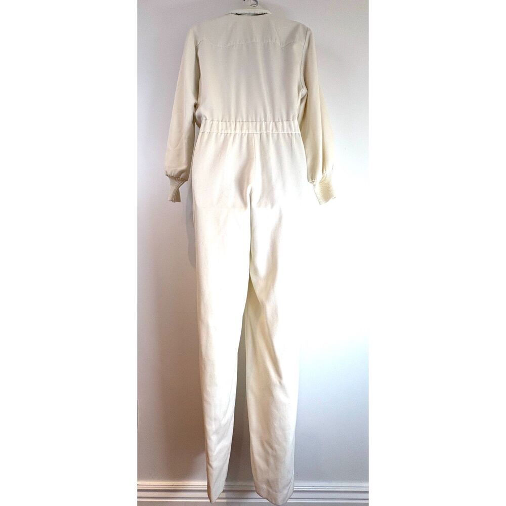 VTG 80s Gina Tricot Jumpsuit Ivory Cable Knit Long Sleeve Shawl Collar Size M - Picture 4 of 4